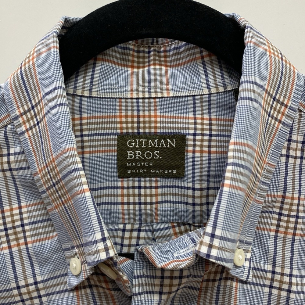 Gitman Bros Tattersall Plaid Men's M Button Down Dress Shirt USA Orange Blue - Picture 3 of 6